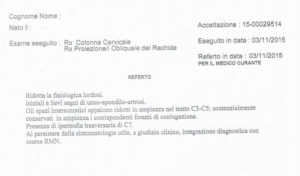 referto Rx cervicale